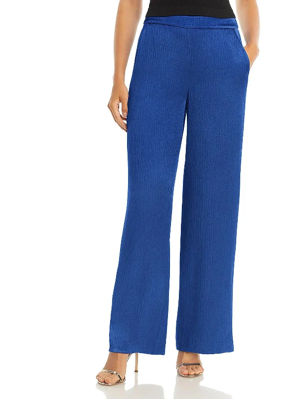 indigo track pants comfy -Womens High Rise Satin Wide Leg Pants