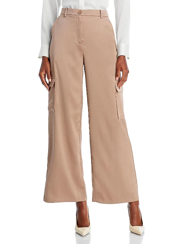 maroon slim fit pants smart -Womens High Rise Wide Leg Cargo Pants