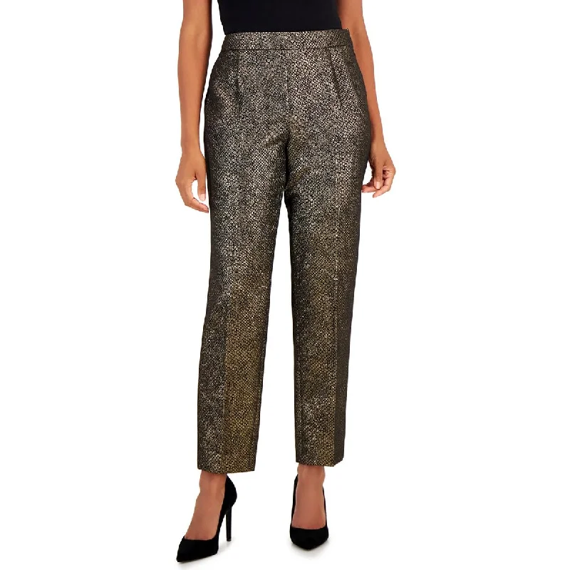 heather grey utility pants versatile -Womens Metallic High Rise Straight Leg Pants