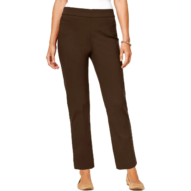 teal cigarette pants sleek -Womens Modern Fit Pull On Ankle Pants