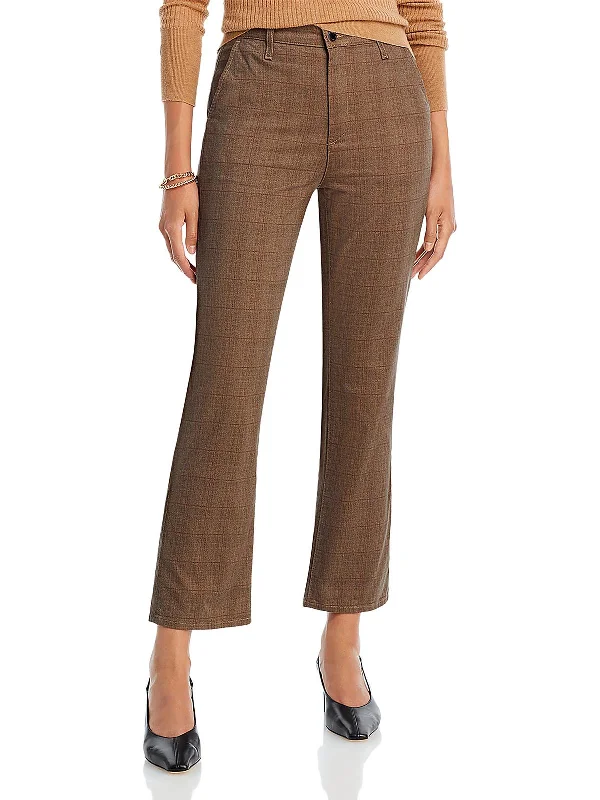 maroon chino pants classic -Womens Plaid Cropped Flared Pants