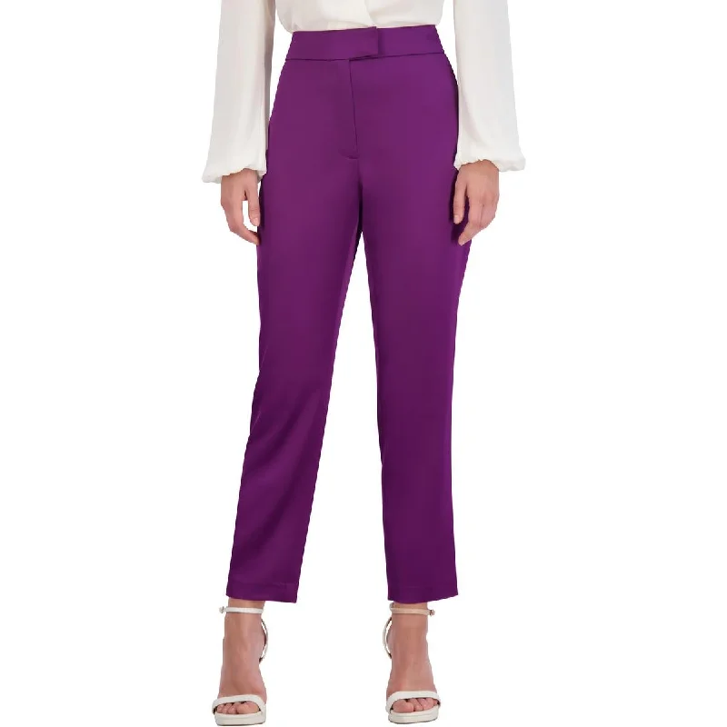 lilac utility pants trendy -Womens Satin Slim Straight Leg Pants